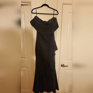 Betsy & Adam Black Off the Shoulder Ruffle Gown